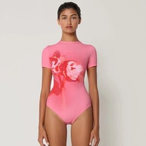 Khy x Ioannes Smooth Stretch Open Back Bodysuit In Pink Peony